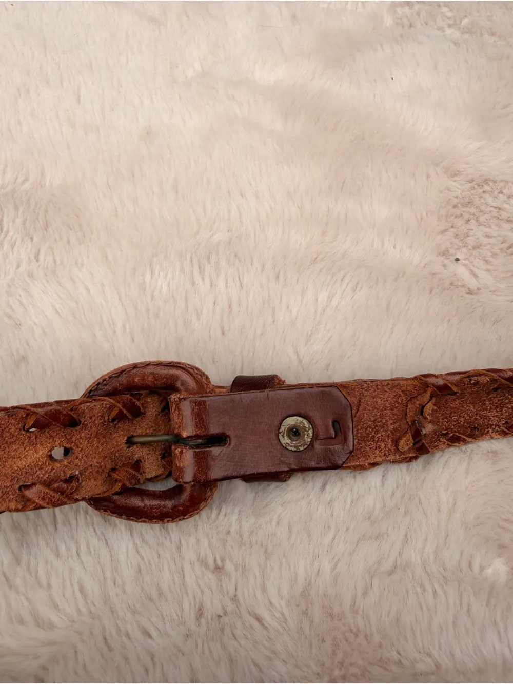 Vintage Braided Brown Leather Women's Belt with Round Buckle Size 32